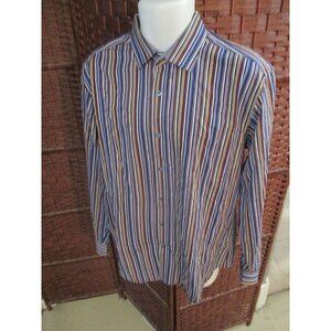 Mens Bugatchi Uomo Shaped Fit Dress Shirt Size Large Multicolor Stripes Striped
